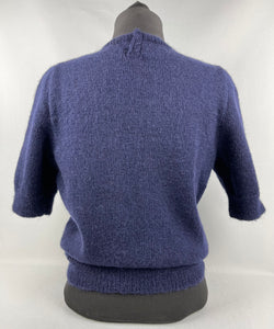 REPRODUCTION Hand Knitted Cable Yoke Jumper in Navy Blue Pure Wool - Bust 36 38 40