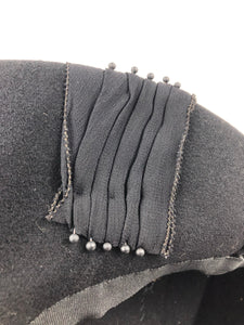 Exceptional 1940s Inky Black Felt Hat with Black Chiffon Scarf