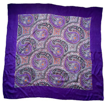 Load image into Gallery viewer, Original 1940&#39;s Pure Silk Scarf in Cadbury Purple with Bold Paisley Print
