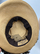 Load image into Gallery viewer, Original 1940s Natural Straw Hat with Warm Chocolate Brown Fringed Trim - AS IS

