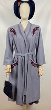 Load image into Gallery viewer, REPRODUCTION 1940s Blue Wool Coat with Burgundy Soutache Trim and Tie Belt - Bust 40 42
