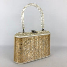 Load image into Gallery viewer, 1950s Cream and Gold Star Confetti Lucite Bag with Twisted Lucite Handle
