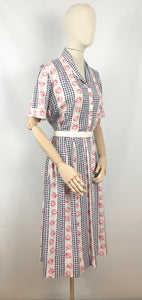 Original 1950s Black, White and Red Cherry Print Dress - Bust 36 38 40