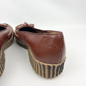Original 1940's 1950's Chestnut Brown Leather Slip on Shoes with Bow Trim - UK 4 1/2 *
