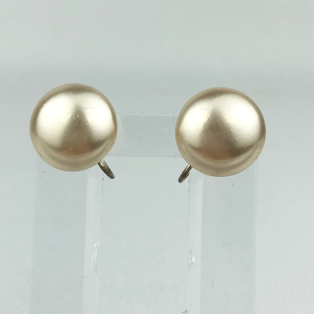 Vintage Faux Pearl Classic Button Earrings on Silver Screw Backs