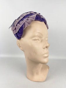 Original 1950's Two Tone Purple Feather and Velvet Half Hat