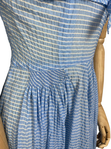 Original 1950's Blue and White Stripe Sundress with Bow Detail - Bust 34 35