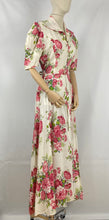 Load image into Gallery viewer, Original 1940s White Hostess Gown with Pretty Pink Rose Print - Great Maxi Dress - Bust 36&quot; 38&quot;
