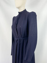 Load image into Gallery viewer, Original Late 1930s Midnight Blue Evening Coat with Embroidered Detail and Double Button Collar - Bust 34 35
