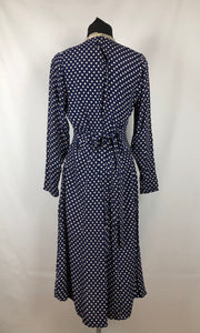 1940s CC41 Classic Navy and White Polka Dot Dress - Bust 34" 36"