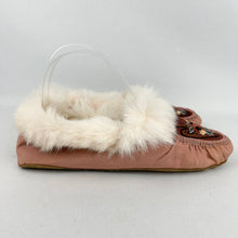 Load image into Gallery viewer, Original 1920&#39;s Embroidered Silk Boudoir Slippers with Genuine Fur Trim
