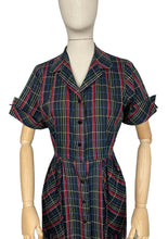 Load image into Gallery viewer, Original 1940’s 1950’s Black and Plaid Fine Cotton Dress with Glass Buttons - Bust 38 *
