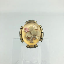 Load image into Gallery viewer, Original 1950s Reverse Carved Lucite Brooch with Pink and White Roses in a Vase with Metal Frame
