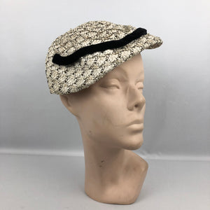 1950s New Look Hat in Black and White with Bow Trim