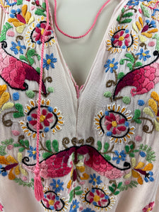 Original 1930’s Hungarian Embroidered Blouse in Pale Pink Crepe - Petite