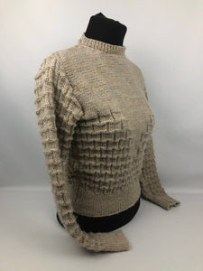 Reproduction 1930s Hand Knitted Jumper in Oatmeal - B34 36