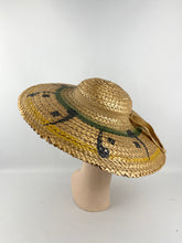 Load image into Gallery viewer, Original 1930s 1940s Painted Straw Hat with Grosgrain Trim - AS IS
