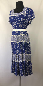 1940s Blue and White Floppy Cotton Dress - Bust 38 39