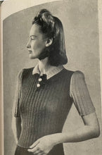 Load image into Gallery viewer, Reproduction 1940’s Hand Knitted Two-Tone Rib Jumper in Grey and Blue with a Neat Collar - Bust 34 36 38 40 42
