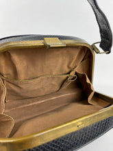 Load image into Gallery viewer, Original 1940s Mock Snakeskin Navy Blue Box Bag
