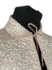 Original 1940's Quilted Bed Jacket with Beautiful Embroidery and Tie Neck - Bust 34 36