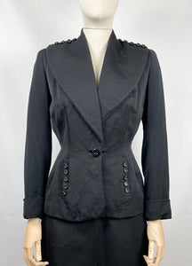 Original 1940s Black Wool Suit with Fabulous Button Detail - Bust 34 35 36