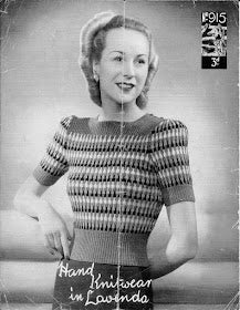 Reproduction 1940’s Hand Knitted Striped Jumper in Cherry Red, Ivy, Rust and Dune - Bust 32 34
