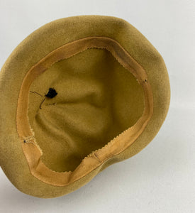 Original 1930s Taupe Felt "Fez" Hat with Black Ostrich Feather Trim