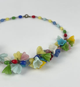 Original 1930's Multi Colour Glass Flower Necklace - Charming Vintage Piece