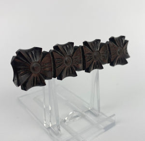 1940s Early Plastic Brooch of Four Carved Flowers - Looks Like Wood