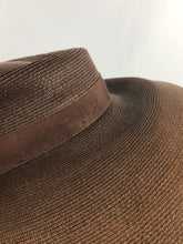 Load image into Gallery viewer, 1940s 1950s Chocolate Brown Straw Hat with Grosgrain Bow
