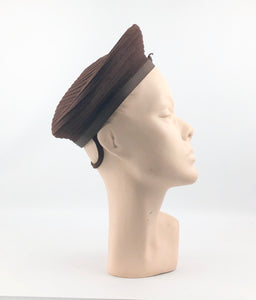 1940s Chocolate Brown Felt Seamed Beret Hat