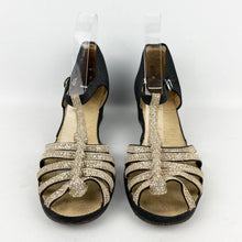 Load image into Gallery viewer, Original 1940&#39;s Black Wedges with Fabulous Gold Glitter Straps - UK 5.5 6
