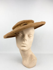 Original 1950s Milk Chocolate Brown Felt Platter Hat with Grosgrain Trim