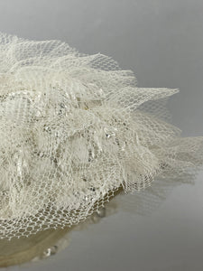 Original 1950’s White Straw Hat with Net and Silver Trim - Fabulous Fifties Hat *