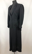 Load image into Gallery viewer, 1930s 1940s Black Wool Day Dress with Faux Fur Trim on Pockets - Bust 42 44

