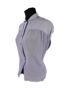 Original 1940's 1950's Purple and White Stripe Blouse with Purple Glass Buttons - Bust 36