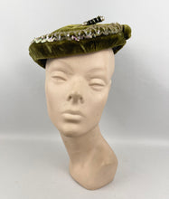 Load image into Gallery viewer, Original 1950’s Green Velvet Evening Hat with Matching Hat Pin - Pretty Sequin Trim
