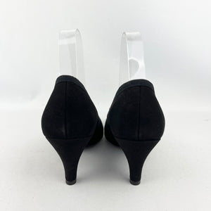 Original 1940's 1950's Black Suede Bow Fronted Court Shoes - UK 5
