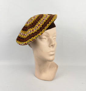 Reproduction 1940s Pure Wool Fair Isle Beret - Wonderful Design Featuring Eight Different Colours