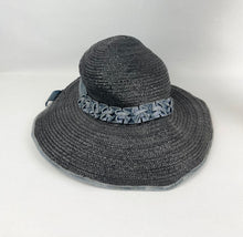 Load image into Gallery viewer, Utterly Charming 1920s 1930s Black Straw Hat with Blue Velvet Trim
