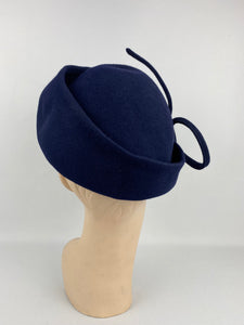 Original 1940s Navy Blue Felt Hat with Felt Trim