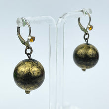 Load image into Gallery viewer, Vintage Black and Gold Glass Droplet Earrings for Pierced Ears
