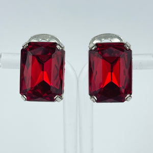 Vintage Cherry Red Glass Silver-tone Clip-On Earrings
