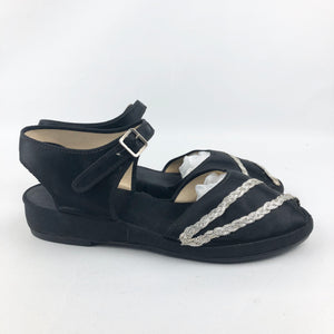 CC41 Black and Silver Satin Low Wedge Shoes - UK 6