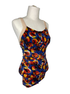 Original 1930's Autumnal Floral Woollen Swimsuit - Vintage Swimwear - Bust 34 36