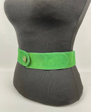 Load image into Gallery viewer, Original 1930s Kelly Green Suede Belt with Painted Button Detail
