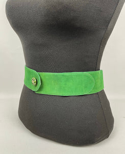 Original 1930s Kelly Green Suede Belt with Painted Button Detail