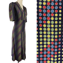 Load image into Gallery viewer, Original 1930s Day Dress - Navy with Red, Green, Yellow and Blue Dot Print - Bust 36 37 38
