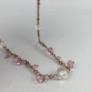 Original 1940s 1950s Pink and Clear Faceted Glass Graduated Bead Necklace